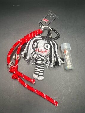 Hand Crafted Voodoo Doll 3D Keychain Striped Gothic Guillotine Bag Charm #1